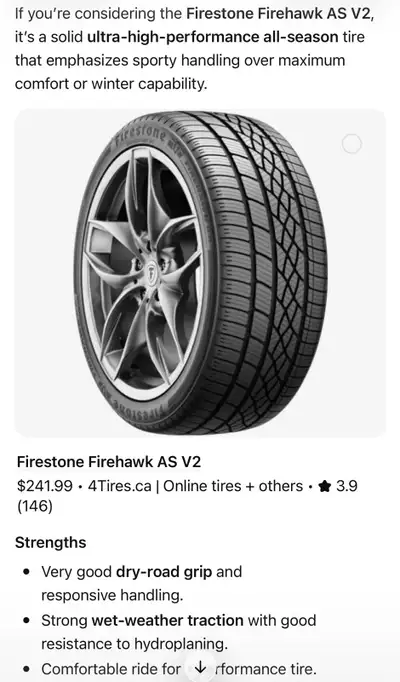 I’m selling a set of extremely lightly used all season Firestone tires on rims, 225/40R18. Im asking...