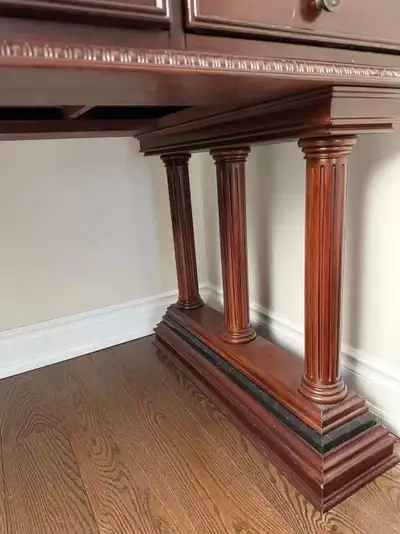 Executive Wood Desk with Glass Top and Column Legs, View more