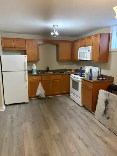 Two bedroom basement apartment. Freshly painted, new flooring. Open concept, kitchen dining room and...