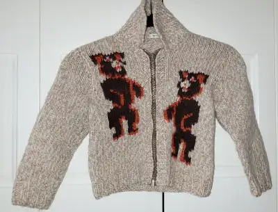Toddlers Teddy Bear 1960s wool handmade Cowichian. Cute as a button. Little pilling. Lightning zippe...