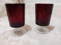 Set Of 2 French Ruby And 2 Emerald Green Glasses.