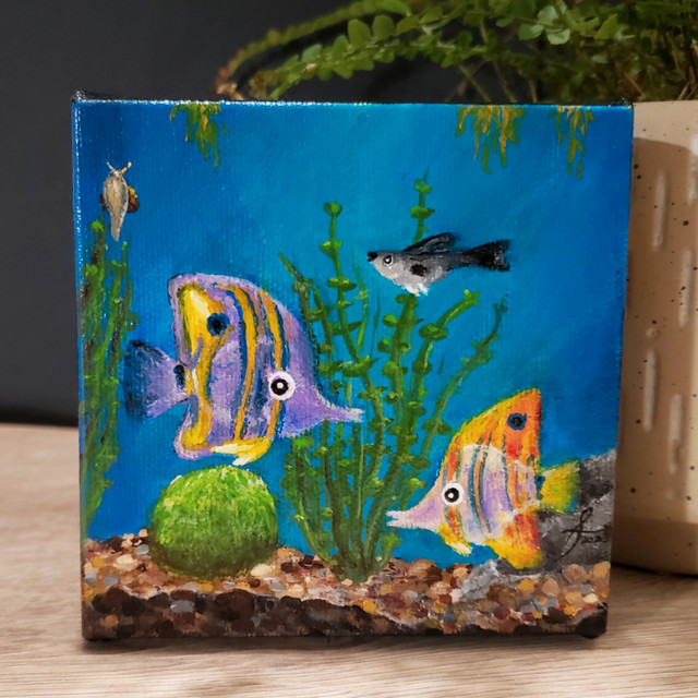 "The Tiny Blue" - miniature aquarium 4inches acrylic painting in Arts & Collectibles in Ottawa