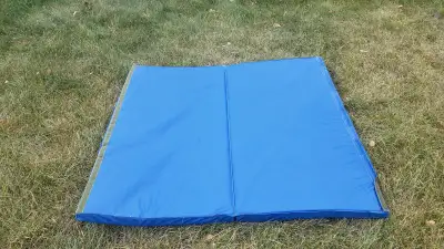 Folding blue exercise mat 4 feet x 4 feet, 2 inches thick