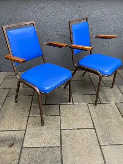2 CHAISES VINTAGE CHAIRS RETRO MID CENTURY METAL TECK, View more