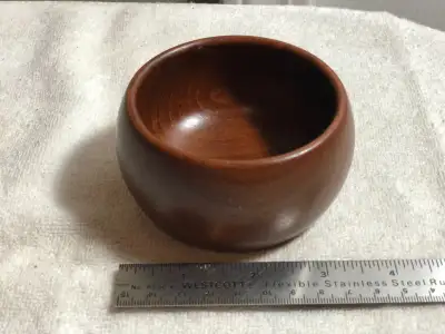Vintage 3 1/2" Diameter By 2" High Walnut Jewelry or Trinket Bow, View more