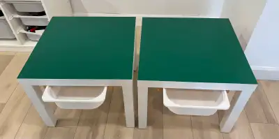 Ikea Lack table in great condition. Tables modified to accommodate Ikea Trofast storage box for kids...