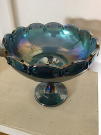 Carnival Glass blue fruit bowl