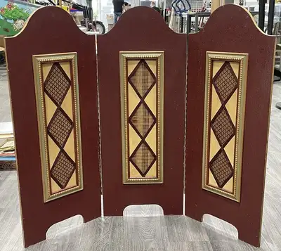 RARE Vintage Painted & Gilded Folding Screen – 43” x 35”, View more