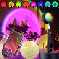 Smart App Sunset Lamp with Rattan Ball Lampshade RGB Mode Sunset