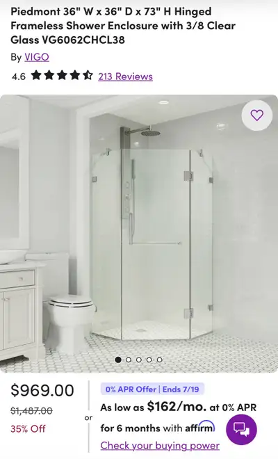 36" glass shower enclosure, View more