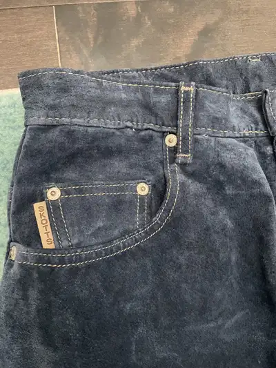 Vintage Skotts washable blue suede/leather pants, View more