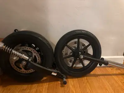 Harley fork and complete wheel assembly Rear wheel complete assembly. All is in excellent condition....