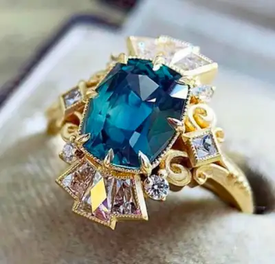 Gorgeous gold plated blue topaz ring , View more