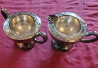 VINTAGE SILVER PLATE CREAMER AND SUGAR BOWL