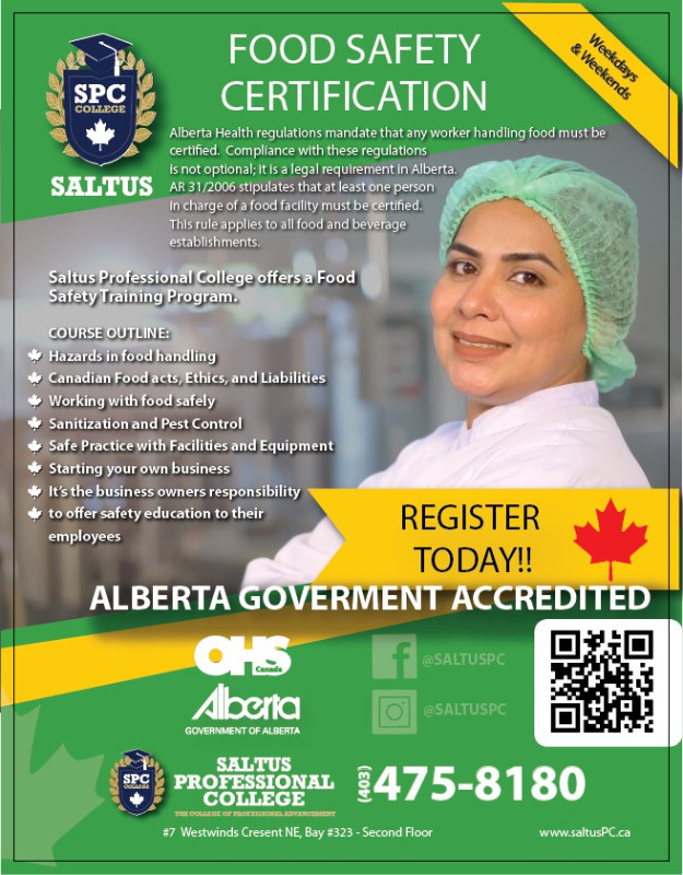 Food Handling and Food Safety Certified Approved Training in Classes & Lessons in Calgary