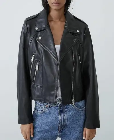 Zara 100% cuir real leather manteau biker coat jacket blazer top, View more