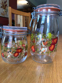 Vintage Set of 2 Glass Mushroom Jar Canisters 