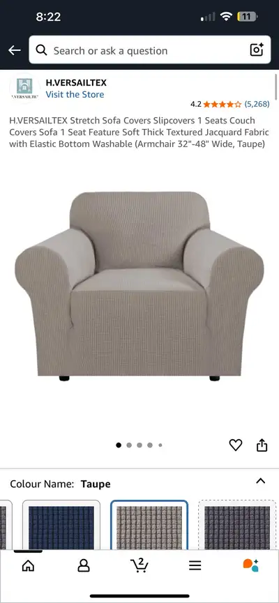 H.VERSAILTEX Stretch Armchair Cover - Taupe, View more
