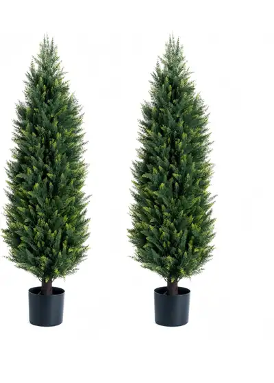 Brand new Artificial Cedar Topiary Trees, Set of 2 Lifelike Faux Pruned Cypress with Heavy-Duty Plan...