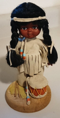 Vintage Indigenous Doll, Handmade Native American Doll With Drum