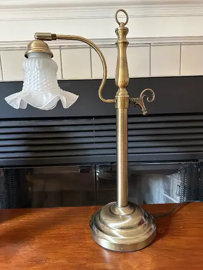 Art deco metal table lamp with glass shade 23.5” tall, View more