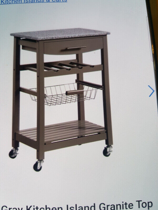 KITCHEN ISLAND CART WITH GRANITE TOP- BY LINON. NEW IN THE BOX in Kitchen & Dining Wares in City of Toronto - Image 2