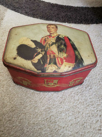 Eight sided tin showing King Edward VIII, to commemorate his ass