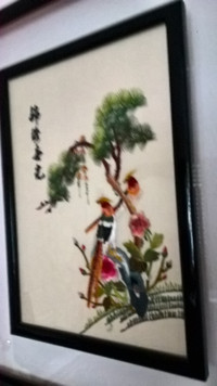 Vintage Embroidery on Silk- H.K.China - Professionally framed