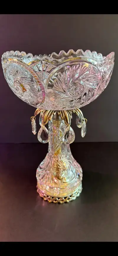 Vintage Crystal Pedestal Fruit Bowl with Dangles, View more