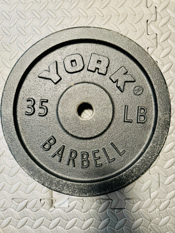 YORK 1″ Cast Iron Olympic Weight Plate - 35lb x 4 in Exercise Equipment in St. John's
