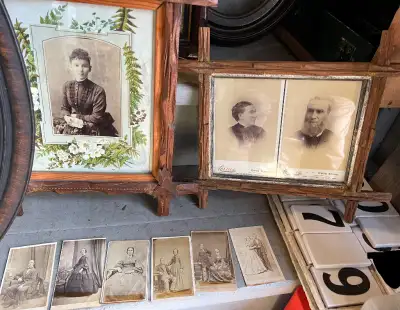 MANY ANTIQUE CABINET PHOTOS - SOME FRAMED, View more