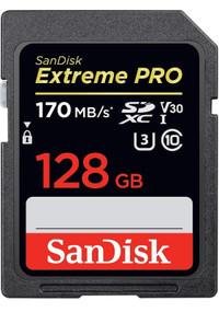 SanDisk 128GB Extreme PRO SDXC UHS-I Card - C10, U3, V30, 4K UHD