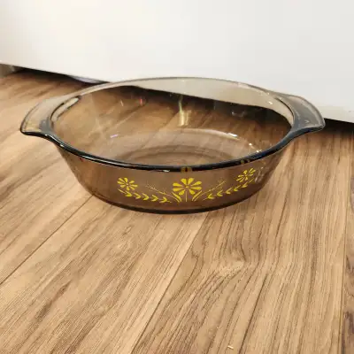 VINTAGE (1961-1983) Jeannette Glasbake smokey yellow daisy dish, View more