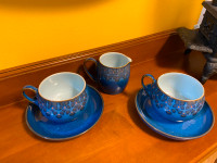 Like New 2 Denby Midnight Blue Flower Teacup & Saucer Creamer