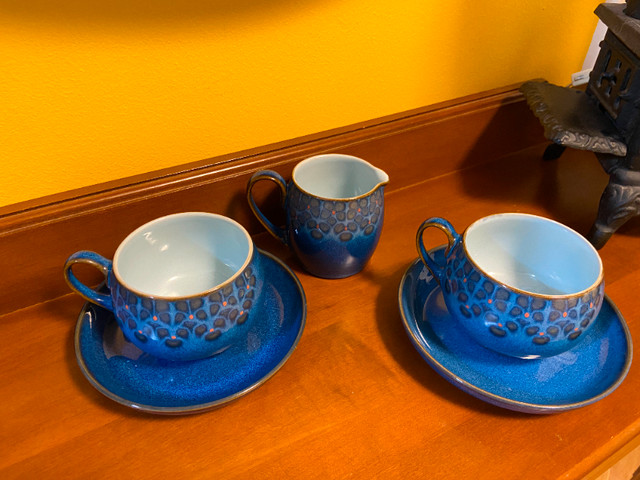 Like New 2 Denby Midnight Blue Flower Teacup & Saucer Creamer in Arts & Collectibles in Oshawa / Durham Region