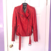 Sexy DANIER Red Leather Moto Jacket; XXS