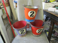 OLD HEAVY METAL SHABBY CHIC PAILS $20. EA. CABIN YARD DECOR