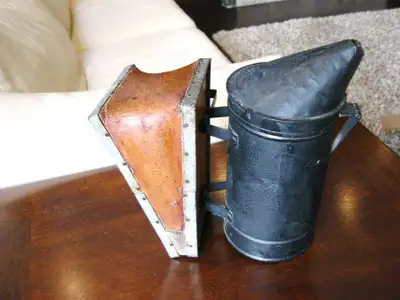 Antique 1900's Leather & Tin Jones Bee Smoker Bellow Bedford PQ, View more