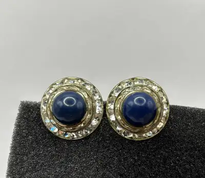 Vintage Blue Clip-on Earrings - with faux diamonds Delivery to Fredericton area available - Shipping...