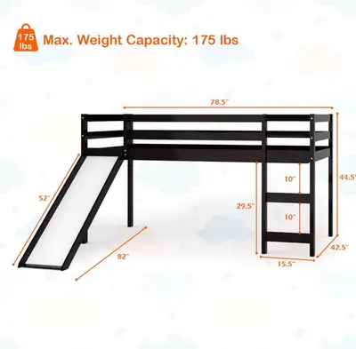 Wooden Twin Loft Bed with Slide and mattress / Lit mezzanine, View more