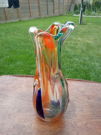 1960s MCM Pop-Art Hand Blown Glass Art Multi Colored Vase