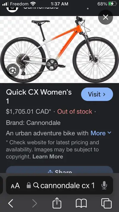Brand new from bike shop Recently closed. Cannondale CX 2 hybrid XS For 5’ to 5 3” Never used All pu...