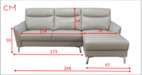 Leather seating sofa and love seat. Made in Canada.