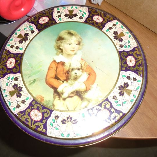 Vintage Tin with Boy and Dog Picture $15. in Arts & Collectibles in Thunder Bay