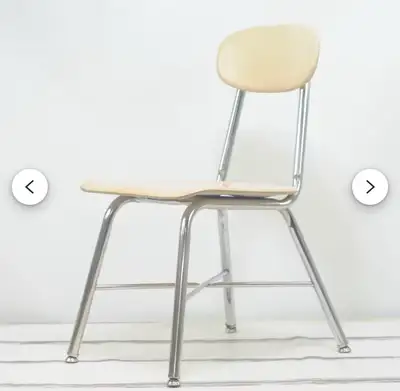 This is a sturdy and functional steel-frame chair with an assorted colour wood seat and back, perfec...