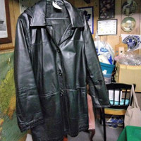Ladies black leather coat size L.