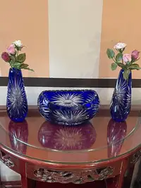 Vintage more than 30 year old Blue Cobalt Germany crystal vases 