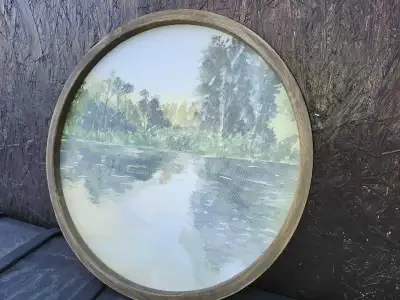 artwork in wood  circular frame, View more