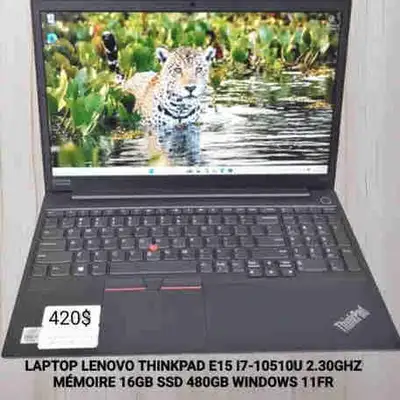 Lenovo ThinkPad E15 i7 16GB RAM 480GB SSD Win 11 FR, View more