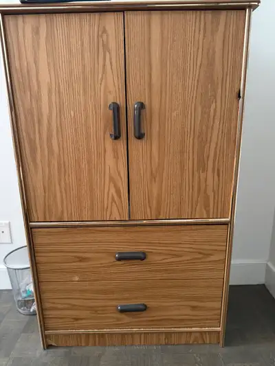 Wood-Finish Storage Cabinet / Wardrobe – 2 Doors + 2 Drawers, View more